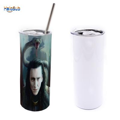 China Factory price 600ml sublimation blank 20oz stainless steel PORTABLE straight skinny tumbler with straw for sale