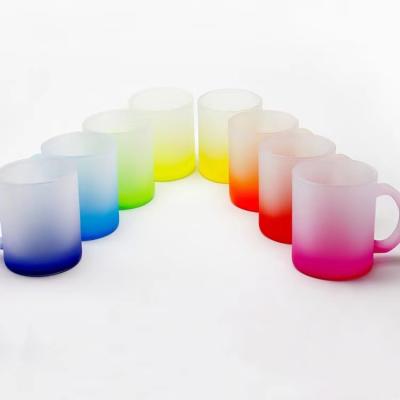 China WITH LID hot sale frosted sublimation glasses 11oz gradient color blanks empty coffee mug sublimation tumbler for sale