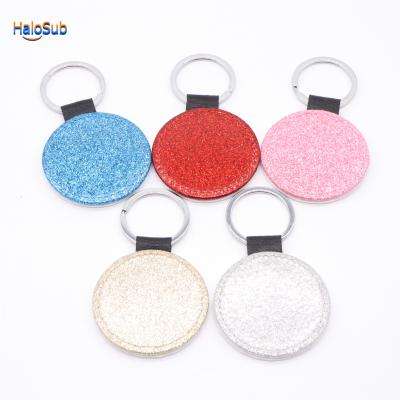 China Wholesale Key Chain High Quality Circle Glitter PU Blank Sublimation Leather Key Chain For Gift 83*51*5mm for sale