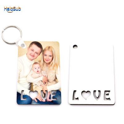 China Hot Fanshion Custom White Sublimation MDF Hollow Lover Photo Wooden Pendant Key Chain Double Sided Printing For Gift for sale