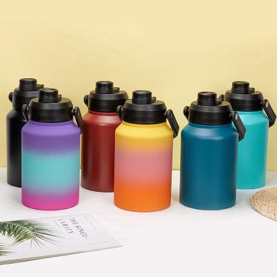 China PORTABLE 128oz custom print stainless steel Insulated Water Bottle 64 oz Jug with Straw Large Metal Canteen Growler for sale