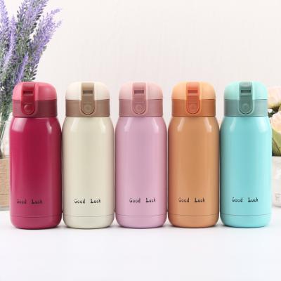 China PORTABLE custom printed good luck logo lvacuum sealed 12oz thermos stainless steel leak proof water bottle with handle for sale