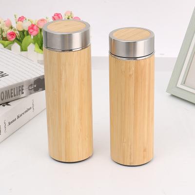 China PORTABLE Stainless Steel Vacuum Insulated Travel Tea Tumbler Infuser Bottle Premium Bamboo Thermos with Strainer for sale