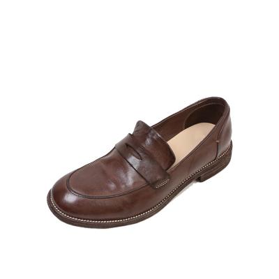 China Chinese Loafers Maker Small Leather Handmade Vegetable Tanned Flat Slip On Shoes for sale