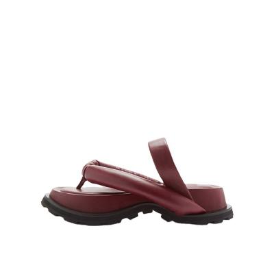 China Leather External Street Slippers Anti-slippery Women's Thick-soled Flip Flops Mules for sale