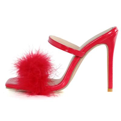 China New Ladies Anti-slippery Stiletto Sandals Feather High Heels Around Toe Strap Sandals for sale