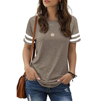 China 2021 Breathable Women Tops Short Sleeve Top Ladies Blouses Casual Loose Patchwork T-shirt Women Tops for sale