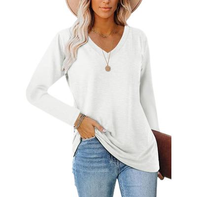 China Basic Loose Women Designer Soft Crew Neck Long Sleeve T-Shirts Women for sale