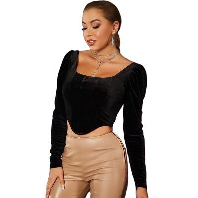 China New Arrival Female Anti-pilling Fashion Casual Black Velvet Sheath Long Lapel Ladies Shirt Blouse Top Women for sale