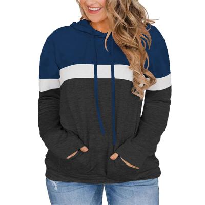 China Wholesale Breathable Women Autumn Tops Long Sleeve Sweatshirt Drawstring Striped Colorblock Hoodie for sale