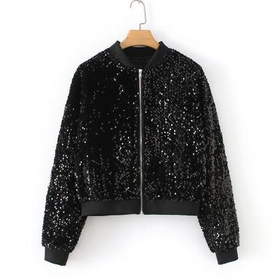 China Lady Outwear Women Sequin Coat Party Loose Casual Basic Jacket Long Sleeve Zipper Warm Streetwear Tunic QUICK DRY for sale