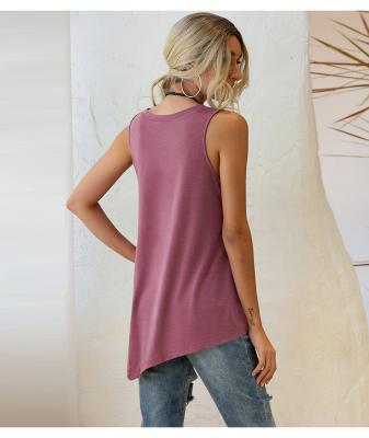 China Summer Breathable Casual Loose Irregular Fashion Vest U-neck Button Top Tank Top Women's Sleeveless Tee for sale