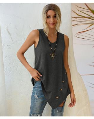 China Casual Loose Women's Irregular Tank Button U-Neck Vest Fashion Breathable Sleeveless Tee Summer Clothing Tops for sale