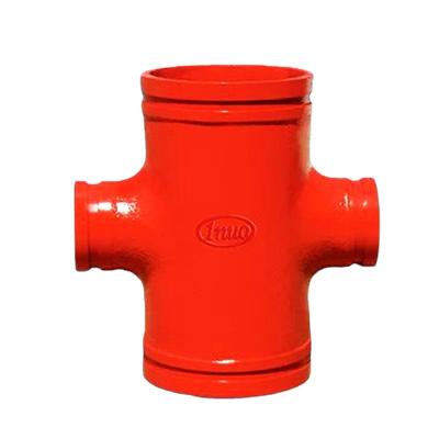 China Pipe connected fluted ductile iron reducing cross to international standard dimensions (FM-UL) for sale