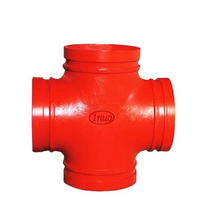 China Pipe Connected FM-UL-CE Approved Ductile Iron Standard Parts Grooved Equal Cross for sale