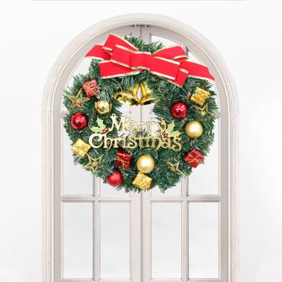 China Beautiful Colorful Artificial Pine Needle Door Hanging Decorative Christmas Wreath With Christmas Balls for sale