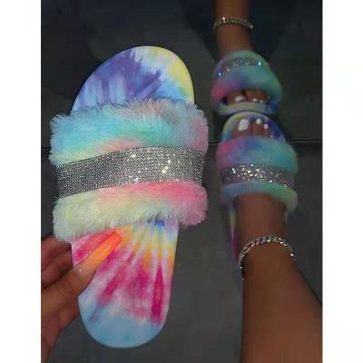 China Damping New Hot Sale Fur Slides Channel Fur Slides Blue Fur Slides for sale