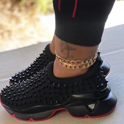 China TX 2021 Fashion Brand Black Spike Sports Casual Breathable Soft Shoes Cushioning For Women Thick-soled Slip-resistant Red Bottom Running Sneakers for sale