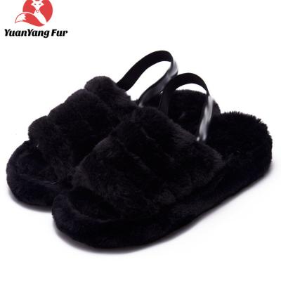 China 2021 Latest Rainbow Wool Designer Fur Sandal Women Sheep Warm Fur Cushioning Slips Sheepskin Winter Slippers With Band for sale