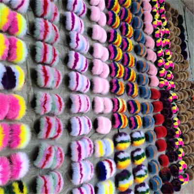 China Cushioning High Quality Jelly Slides Furslides Furry Women Raccoon Fur Slippers Rainbow Sandals Fur Slides From China Manufacture for sale