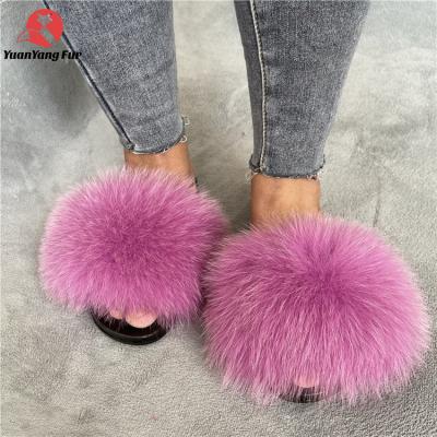 China Cushioning Manufacturers Wholesale Customized Super Luxury Lady Slippers Private Rainbow Fox Fur Slippers 100% Real Fur Lady Slippers for sale