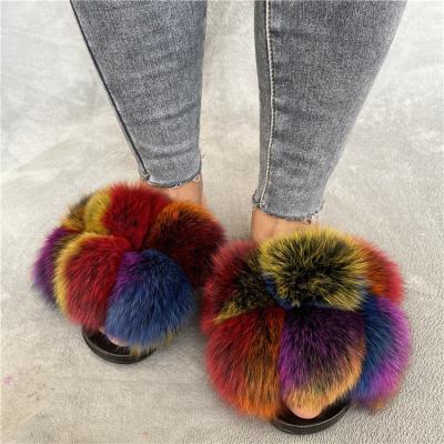 China Damping 2022 new fox fur ball slippers fox fur slippers fur slides for sale