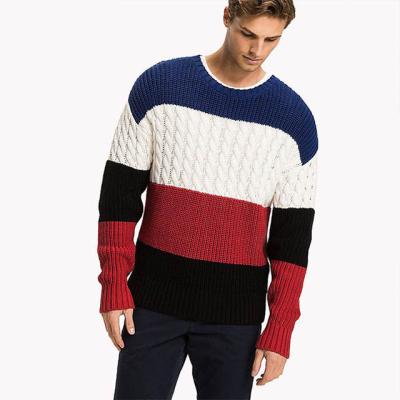 China Sweater Manufacturer Fashion Custom Crewneck Anti-pilling Fine Knit Cotton Mens Sweaters Pullover Green White Striped Sweater Men for sale