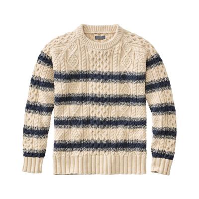 China Custom Made Anti-Wrinkle Mens Sweater Luxury White Striped Crew Neck Knitted Jumper Cable Knit Sweater Plus Size for sale