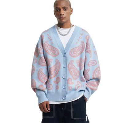 China custom style Anti-wrinkle new oversized knit jacquard cardigan sweaters V-neck fashion men's cardigan for sale