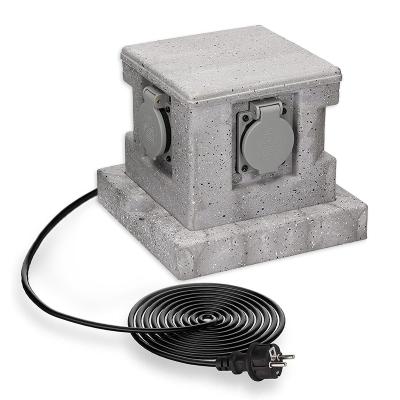 China Garden 4 Way Garden Socket In Stone Look Garden Decoration IP44 Waterproof Socket Box for sale