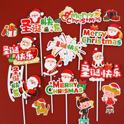 China Handmade Wholesale Happy Christmas Cake Topper Card Santa Card Dessert Paper Cake Accessories Topper Christmas for sale