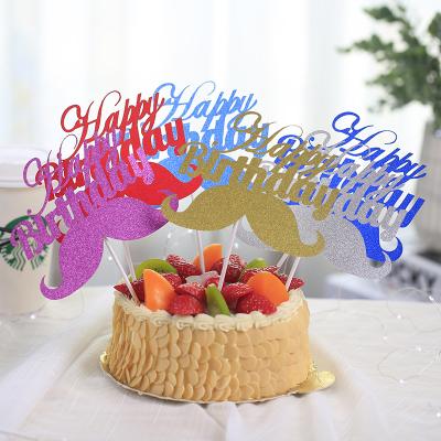 China Bearded Birthday Cake Decoration 2021 Fashion Happy Birthday Glitter Paper Dessert Table Layout Cake Topper Decoration for sale