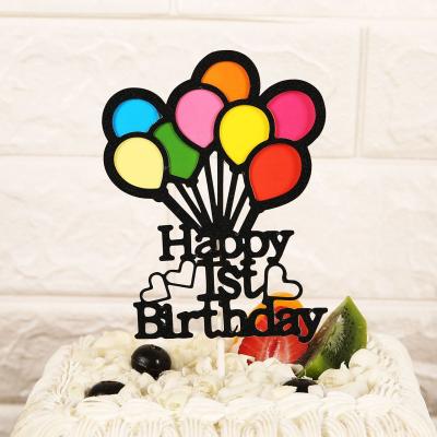 China 2021 Activity Decoration Cute Happy Birthday Design New Colorful Paper Balloons Shape Cake Topper for sale