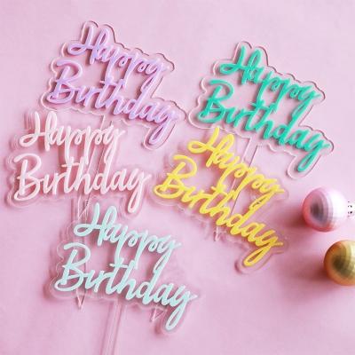 China Handmade Pink Blue Yellow Purple Acrylic Cake Accessories Cake Decorating Happy Birthday Acrylic Cake Topper for sale