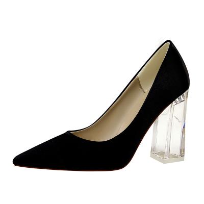 China Korean light transparent crystal satin high heel fashion version shallow mouth headed sexy high heels wedding shoes women's shoes for sale