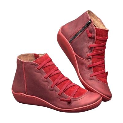 China New Women PU Ankle Boots Women's Red Yellow Work Martin Boots Soft Comfortable Casual Quality Flat Leather Handmade Flat Shoe for sale