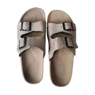 China 2022 Fashion Trend Ladies Simple Durable Cork Unique Sandals with Double Buckle Adjustable Cross Strap PU Open Toe Slipper Wholesale for sale