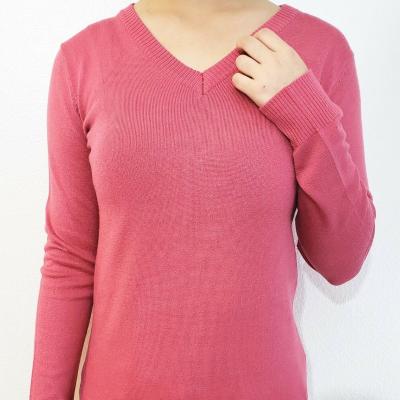 China OEM/ODM Anti-Wrinkle Soft Loose Long Sleeve V-neck Custom Sweater Knitted Sweater Ladies Pullover Sweater For Women for sale