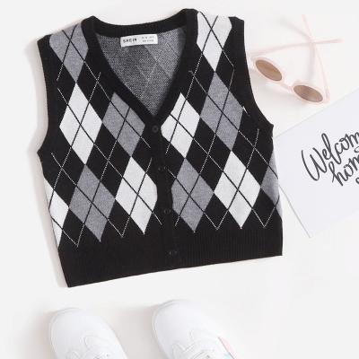 China OEM/ODM Morden Style Anti-shrink Knitted Kid Toddler Baby Knit Argyle Pattern Girl Sweater Vest Custom Made for sale