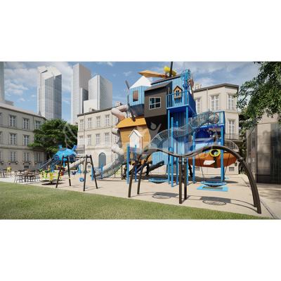 China Outdoor Customized Set Of High Quality Wooden Kids Playground Equipment With Big Slide Kids Entertainment Equipment For Sale for sale