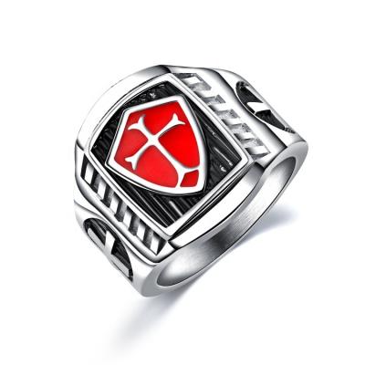 China 2021 Hot Selling Vintage Corrosion Jewelry Cross Shield Signature Stainless Steel Titanium Knight Templar Ring For Men for sale