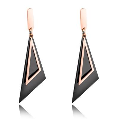 China 2020 Trendy new fashion collection jewelry double triangles geometric black drop earrings for girl custom backed for sale