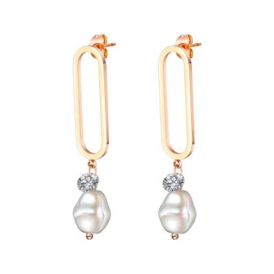 China Newest Fashionable High Quality 18k Rose Gold Earrings Popular Pearl Earring With Zircon For Party Girls Custom Backed for sale