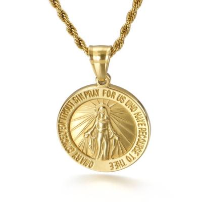 China TRENDY Fashion Letters Pendant With Virgin Mary 18K Gold Plated Faith Jewelry Gold Pendant Custom Backed for sale