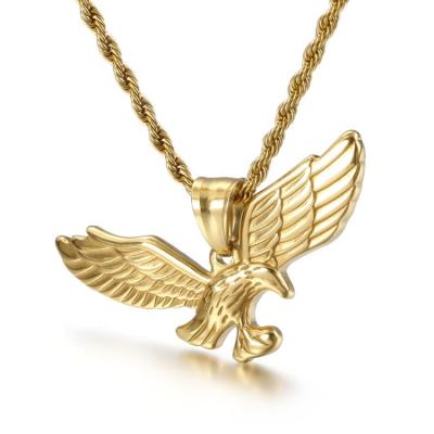 China High Quality 316L Stainless Steel TRENDY Dancing Eagle Wings Mens Street Pendant Necklace Bar Custom Backed for sale