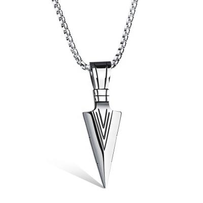 China Fashionable Mens Arrowhead Stainless Steel Pendant Necklace With Steel Wheat Chain Custom Backed for sale