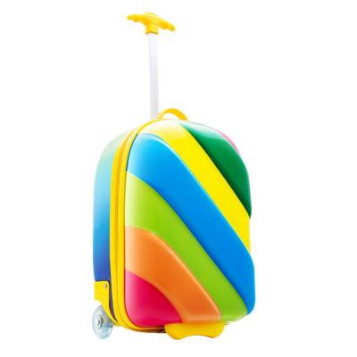 China Instant Rainbow Student ABS 3D Children Suitcase School Bag Wheels Cartoon Wheels Hard Shell Trolley Bag for sale