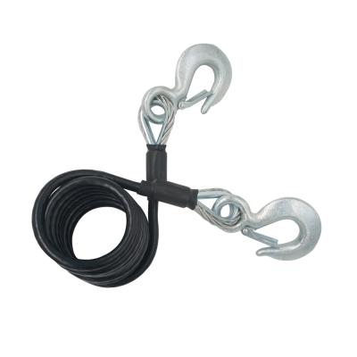 China Rope Car Emergency Tow Cable Heavy Duty PVC Coated Steel Wire Rope With Hooks for sale