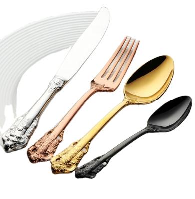 China Vintage Style 24 Pcs Yard Style Disposable Stainless Steel Handle Disposable Royal Spoon Fork Acrylic Cutlery Set for sale