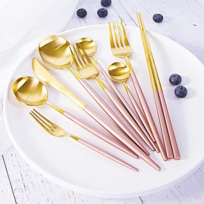 China Disposable stainless steel disposable stainless steel rose classic gold pvd coating stainless steel dinnerware set for sale